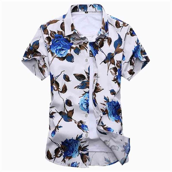

new men's satin flower short sleeve fat man outdoor shirt -7xl, White;black