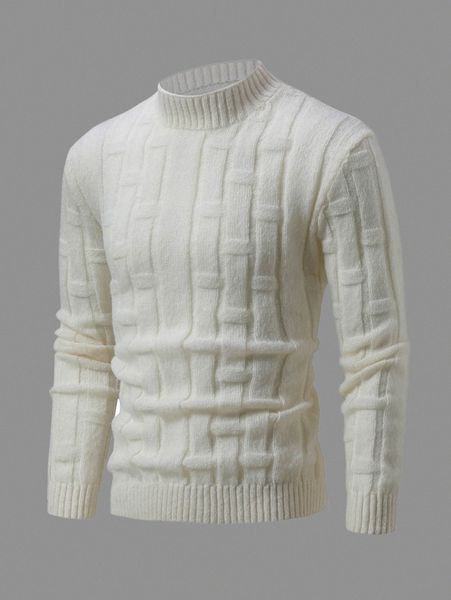 

men mock neck textured knit sweater c2mw#, White;black