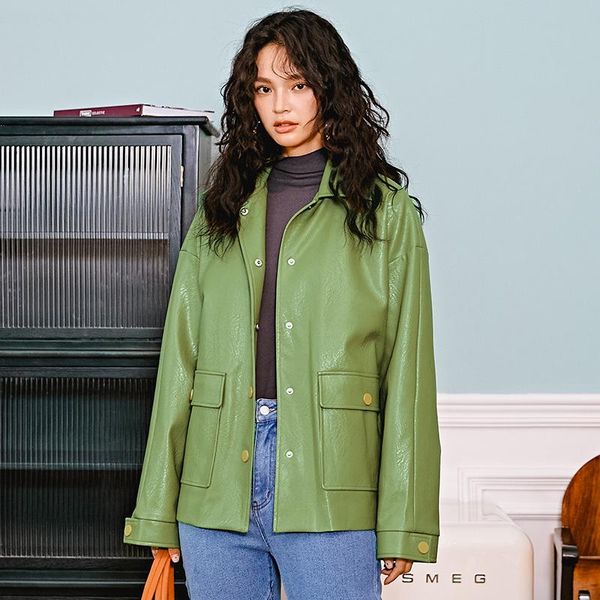 

women's leather & faux women streetwear jacket 2021 spring autumn with belt single breasted medium long coats ladies outwear, Black