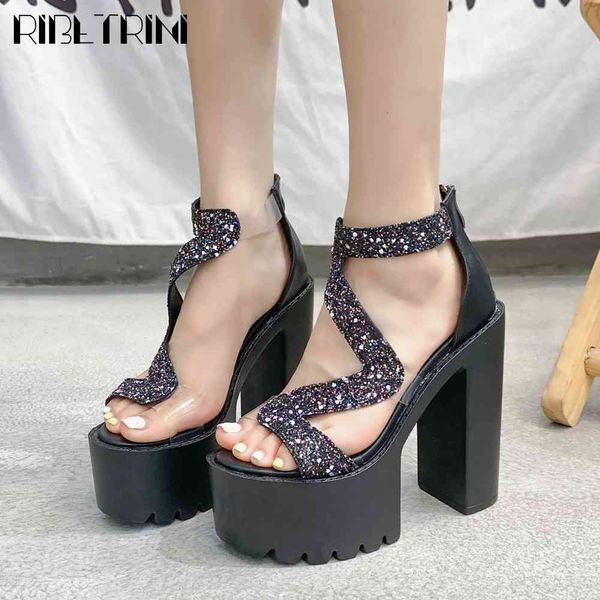 

sandals ladies cool high block heels shoes summer brand design women unique party platform sandals, Black