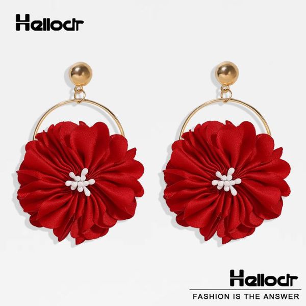 

dangle & chandelier hellodr romantic multicolor flowers earrings for women fabric stamen exaggerate round metal pendant briede jewelry acces, Silver
