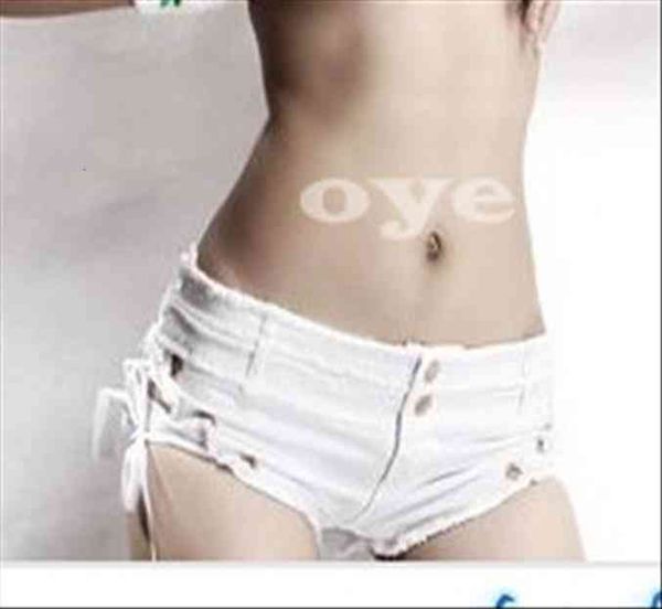 

fashion low waist dancing womens short club performance lacing bandage denim jeans solid color shorts plus size sml, White;black