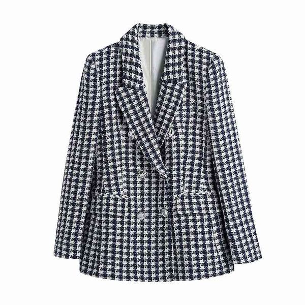 

tweed women houndstooth loose blazers spring-autumn fashion ladies elegant patchwork plaid jackets casual female chic 210430, Black