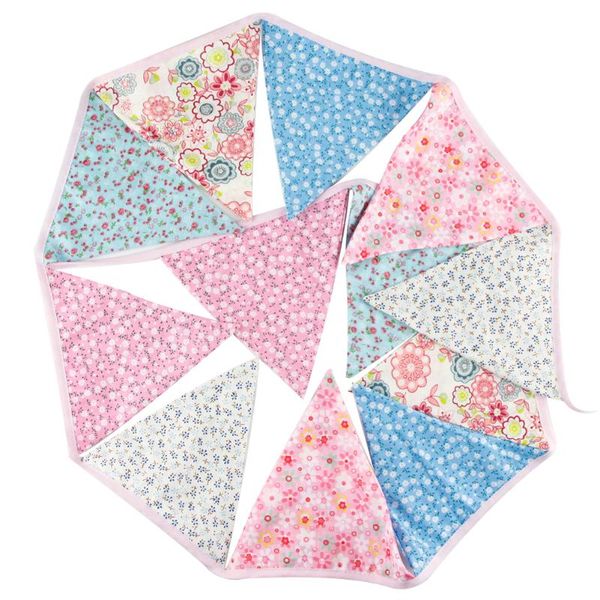 

party decoration 12 flags 3.2m pennant banner bunting flowers paper flag bell garland birthday wedding decor