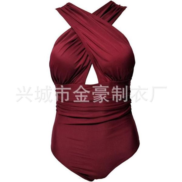 

size large 2021 solid color cross bikini women's one piece swimsuit, White;black