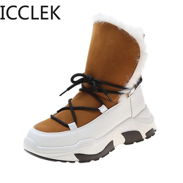 

suede leather winter snow boots women wool shoes round toe lace up comfortable casual ankle boots women 210428, Black