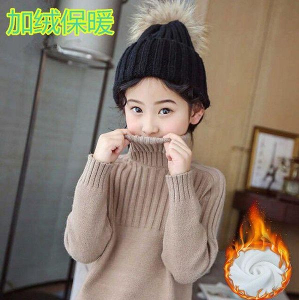 

pullover girls winter fashion striped turtleneck kids clothes plush warm sweater long-sleeve child coat knitted outwear, Blue