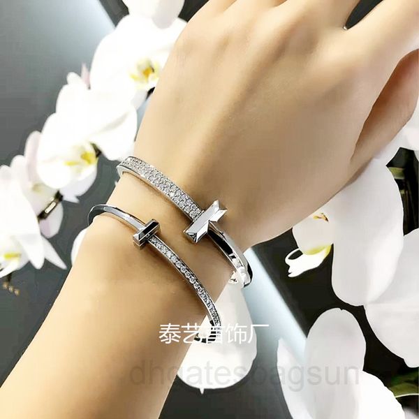 

t family wide and narrow half diamond t1 bracelet plated with 18k gold couple series light luxury net red same jewelry q73u, Black