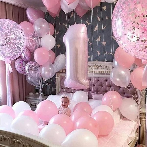 

party decoration 40inch number 1 baby shower rose gold silver pink black digit helium balloon 1st birthday decor supplies balloons