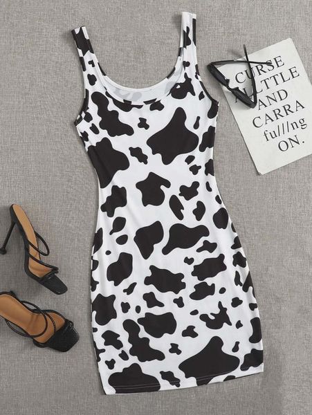 

cow print dress she, Black;gray