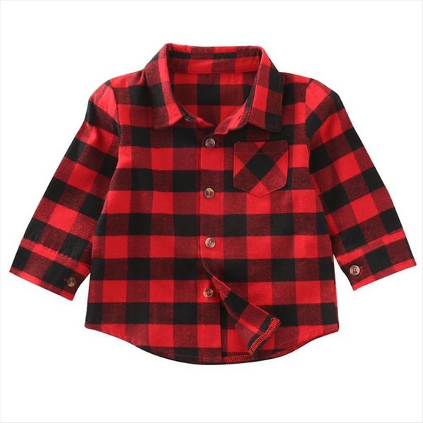

baby kids boys girls shirt long sleeve black red checks plaid blouse cotton clothes outfit cute autumn fashion, White;black