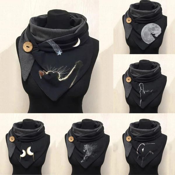 

scarves women cute cat print button soft wrap casual warm shawls harajuku animal plain 21816, Blue;gray