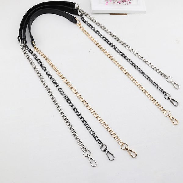 

60/100/120cm bag metal chain replacement pu leather bag straps for diy handbag handles shoulder straps accessories bag handles, Black