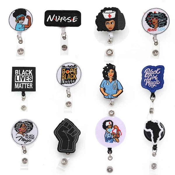 

diy gift for women black magical lady nursing nurse doctor live save people medical retractable felt badge holder reel, Gray