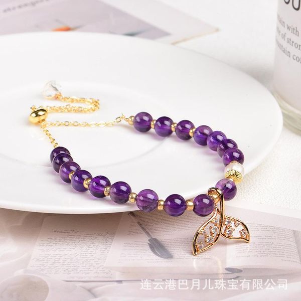 

beaded, strands natural amethyst fishtail bracelet 14k gold wrapped winding hand customized ins niche diy beaded fresh, Black