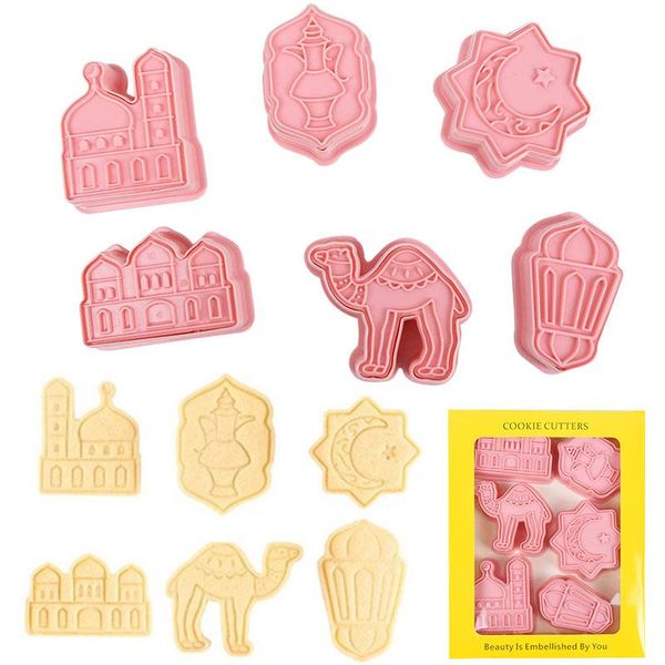 

6pcs/set baking accessories 3d diy eid mubarak supply camel castle cookies chocolate cutter mould fondant cake decorating tool moulds