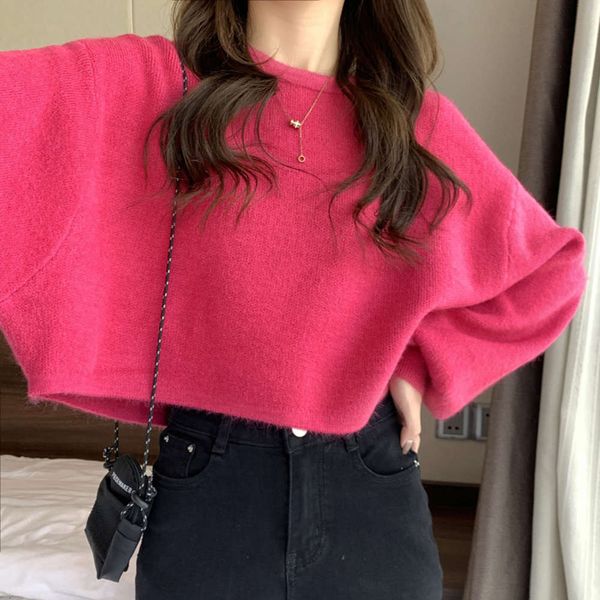 

autumn and winter bat lantern sleeve sweater loose short women, White;black