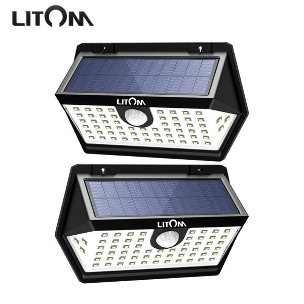 

solar lamps 2pcs/lot litom cd184 63 led lights ip65 waterproof panel with dim/sensor/medium light model for outdoor yard garden