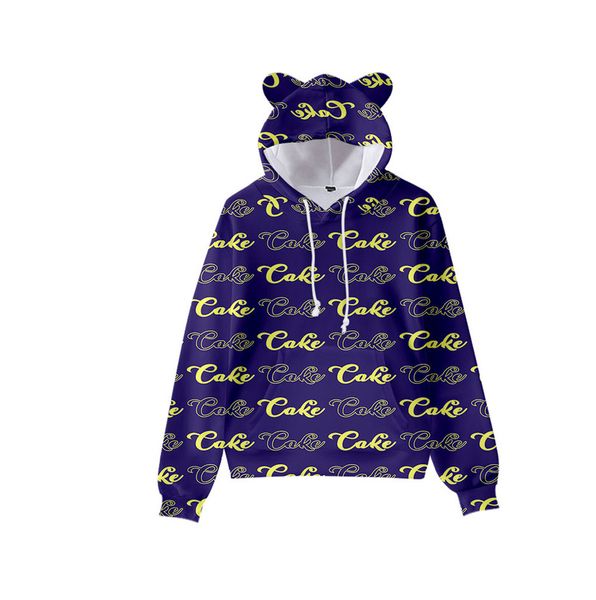

purple print cute boy girl clothes hooded 3d printing hooded sweater autumn early winter ears hooded pullover, Black