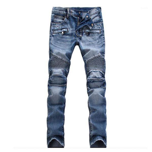 Jeans da uomo Slim Street Leggings Retro Youth Casual Moto Stretch Tinta unita