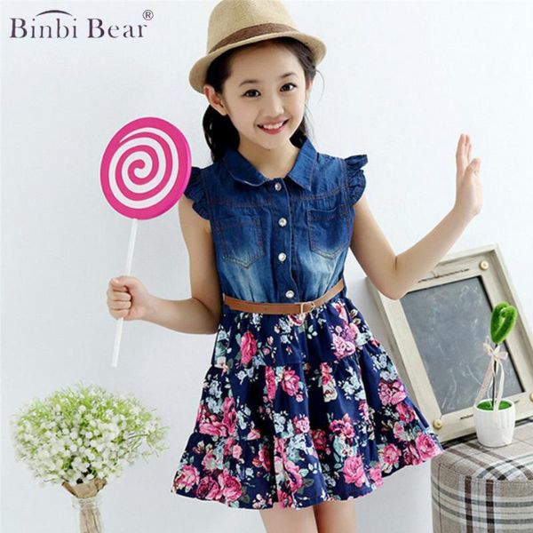 

summer 2021 girls' floral denim big kids clothes flower girl dresses for fashion children clothing dress princess vestidos girl's, Red;yellow