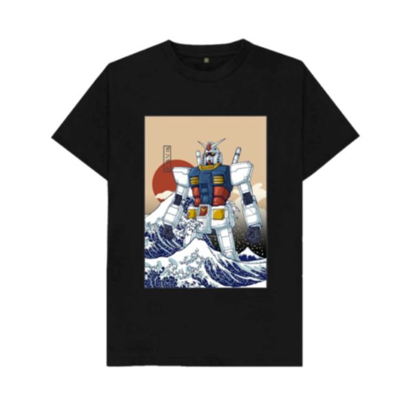 

r1 gundam great wave kanagawa japanese robots art mashup black t-shirt s-6xl m01, White;black