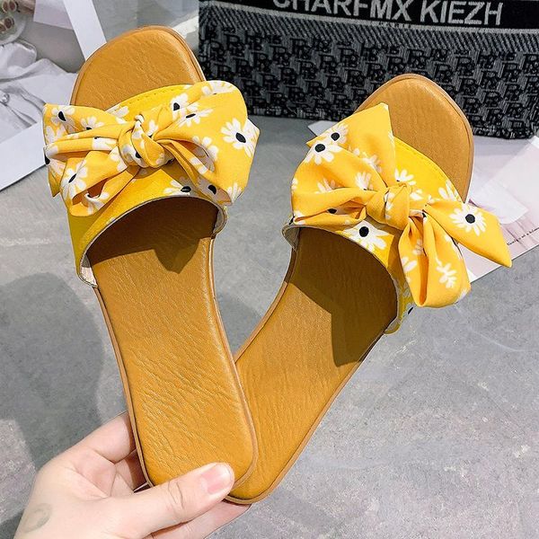 

women's slippers flowers bow-knot ladies peep toe sandals sweet girls fashion square slides summer 2021 female casual shoes, Black