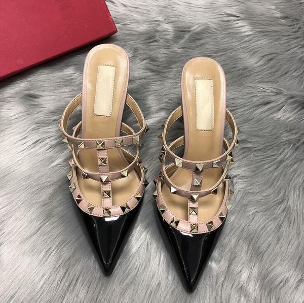 

brand pumps star studded rivet shoes women combo start rock 6cm 8cm 10cm high heels without box slippers, Black