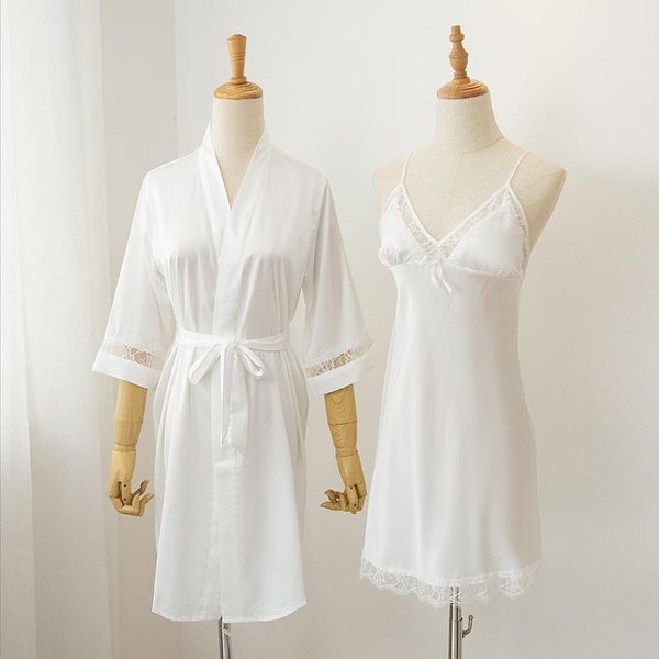 

women's sleepwear summer casual nightwear kimono bathrobe gown white bride bridesmaid wedding robe set lace, Black;red