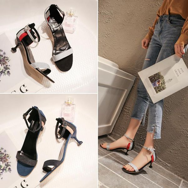 

sandals women high heels stiletto 2021 summer ladies open toe fashion, Black