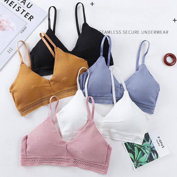 

wireless bralette comfortable tube solid vest women fitness bra plaid underwear soft crop seamless padded lingerie yoga outfit