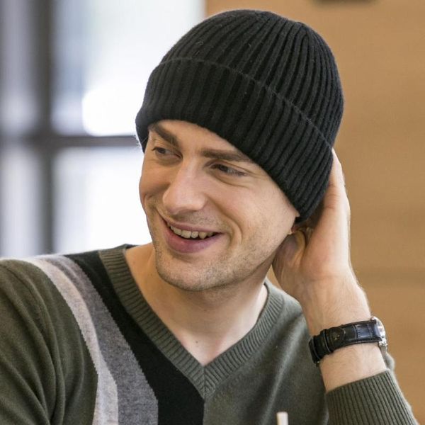 

wide brim hats beanie hat high elastic warm-keeping knitted cotton thickened men's winter brimless for outdoor, Blue;gray