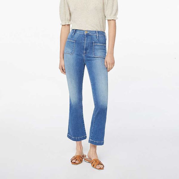 

women's jeans solid washed classic woman spring summer high waist button cotton trousers casual vintage chic wide leg pant 2021 my, Blue
