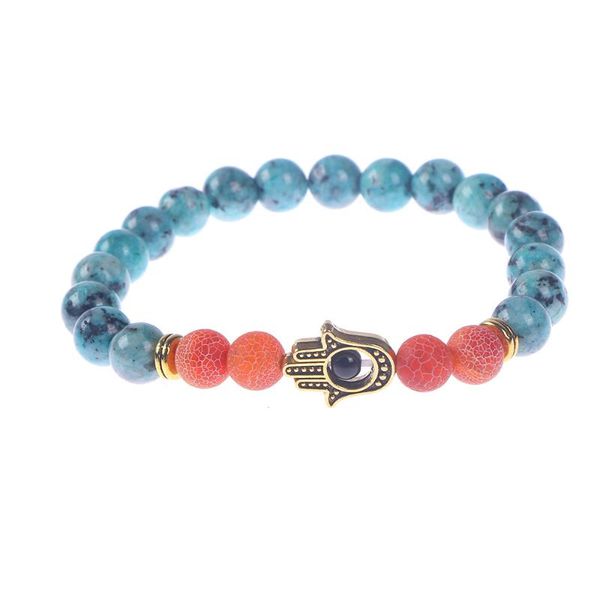 

beaded, strands gold-color hand of fatima hamsa bracelet natural lava stone evil eye amulet bracelets for men women, Black