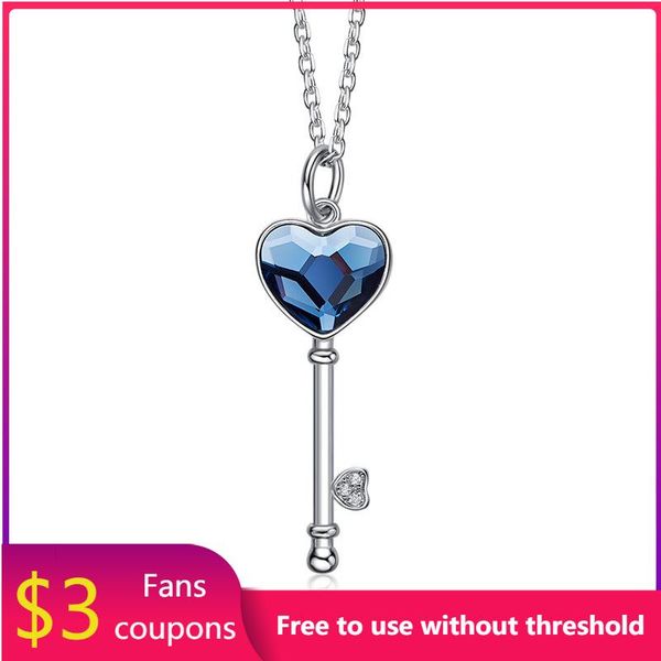 

chains welmel silver 925 neckalce blue purple crystals fine heart key pendant sterling necklace for women party jewelry