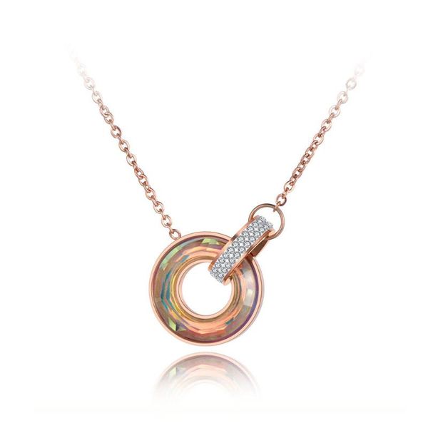 

pendant necklaces titanium stainless steel double circle clay cz crystal choker bohemia chain necklace for women n19060, Silver