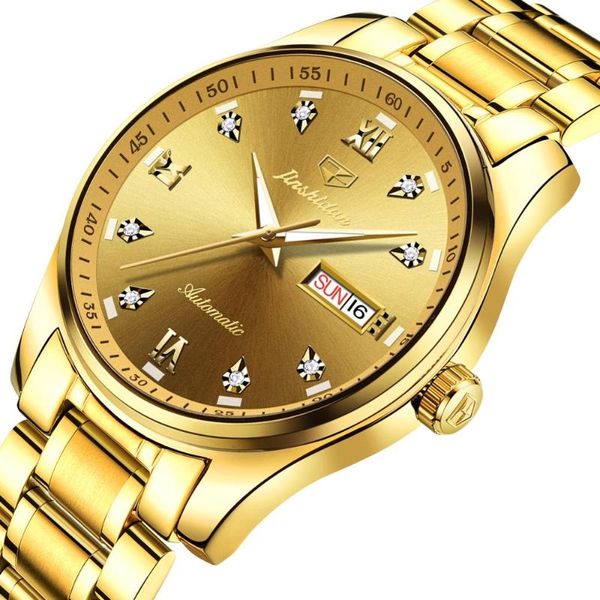 

men mechanical wristwatches automatic watch mens steel chronograph gold diamond luminous 2021, Slivery;brown