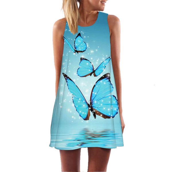 

digital printed round neck mid length vest dress, Black;gray