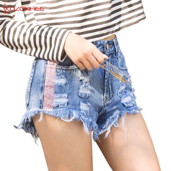 

women girls casual high waist denim shorts tassel ripped effect for #ko70 women's jeans, Blue