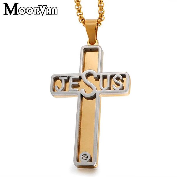 

pendant necklaces moorvan jesus necklace for mens,cross/crucifix stainless steel,classical boy man bijoux,christian christmas gifts vp754, Silver