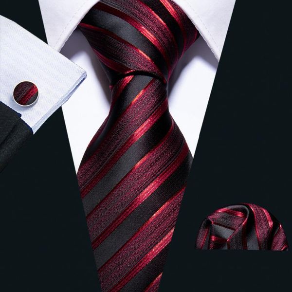 

bow ties male luxury neck tie for men business red striped silk set fashion design neckwear drop, Black;gray
