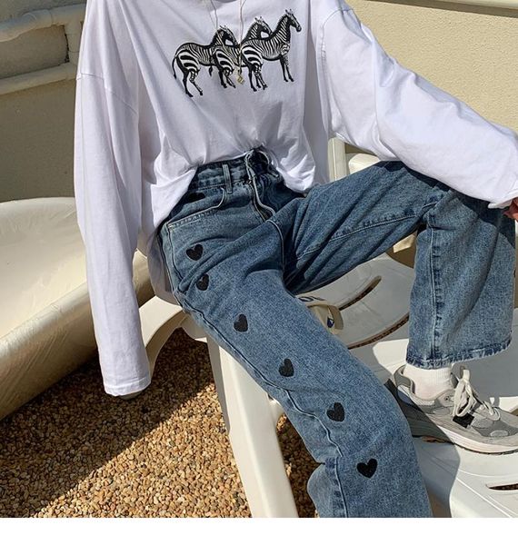 

fashion harajuku vintage high waist jeans woman boyfriends streetwear straight full length mom cowboy denim pants women's, Blue