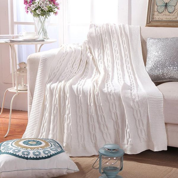 

pure color twist wool knitted blanket for beds leisure car airplane travel white sofa cover soft bedspread large shawl blankets