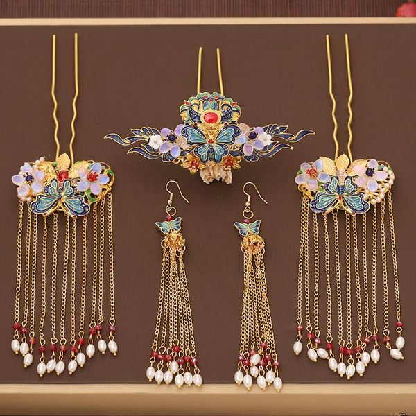 

headdress for han chinese clothing burning blue plug hairpin ancient style super fairy tuinga tassel accessories other event & party supplie