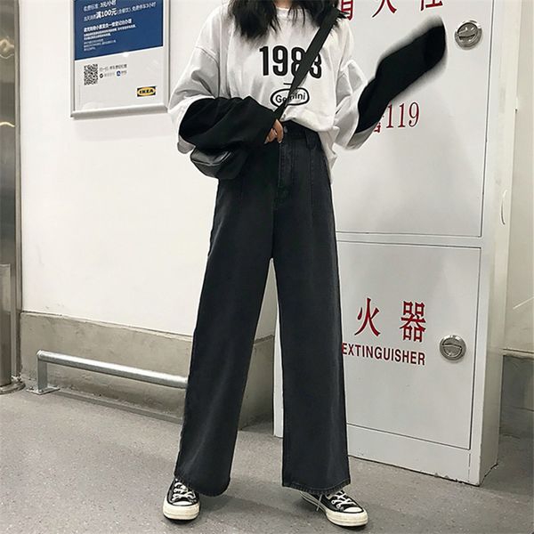 

Women's Jeans Women BF Wide Leg Trousers Denim Black Womens Loose Casual Daily High Elastic Waist Harajuku Korean Chic All-match Ulzzan, Blue