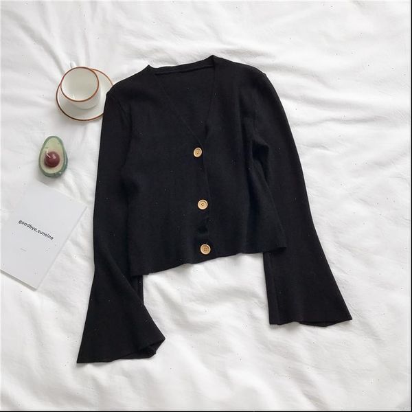 

knit cardigan fashion chic womens sweater short thin v neck flare sleeve outer female gd049, White;black