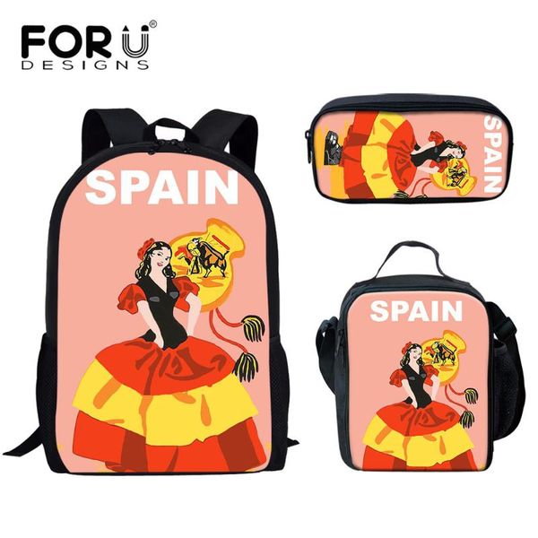

school bags forudesigns spain pattern design backpack fashion for teen girls schoolbags and lunch penbag 3pcs bolsa
