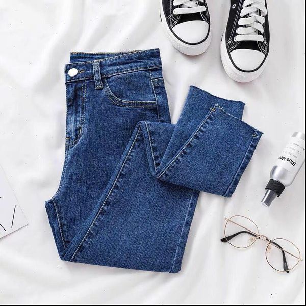 

denim jeans womens for women slim pencil pants stretch ankle length elastic high waist female skinny trousers, Blue