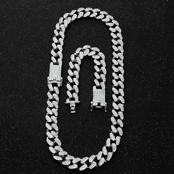 

mens 20mm heavy iced out miami cuban link chain cz rapper crystal necklace choker bling hip hop jewelry gold silver color chains x0509, Black