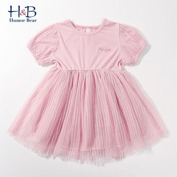 

girl's dresses humor bear girls summer 2021 puff-sleeve mesh patchwork sweet princess dress toddler kids clothes, Red;yellow